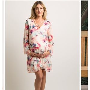 Abstract Print Cross Front Chiffon Maternity Dress